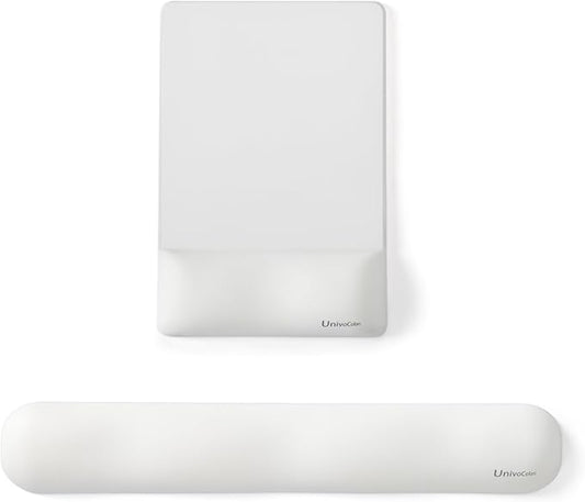 UnivoColors Design-Wave Set of Keyboad Wrist Rest & Mouce Pad,Artificial Sheepskin+Memory Foam+Ergonomic+Anti-Slip Gel, Resilience Support During Work and Gaming,Keyboard Accessory,White