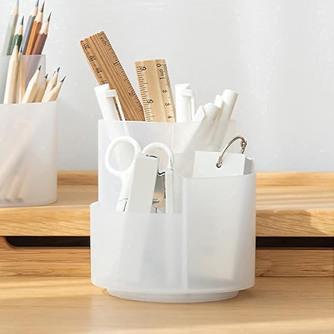 Rotating Pen Holder 3 Compartments, School Supplies Organizer for Pen, Colored Pencil, Art Brushes, Desktop Storage Box in Classroom & Art Studio, Gift for Teachers, Classmates, and Friends