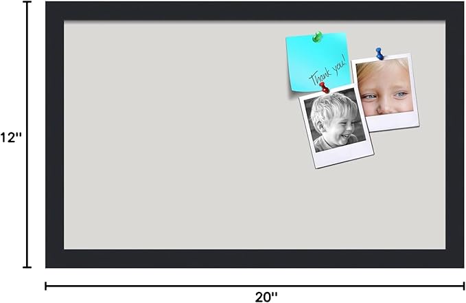 PinPix 20x12 Inch Cork Bulletin Board. This Decorative Framed Pin Board Comes with Light Stone Design and a Satin Black Frame. Ideal for Home Office Decor or Message Board (PinPix-1809)