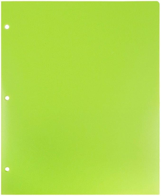 JAM PAPER Heavy Duty Plastic 3 Hole Punch Pocket Folders - Extra Tough School Folders - Lime Green - Bulk 48/Pack