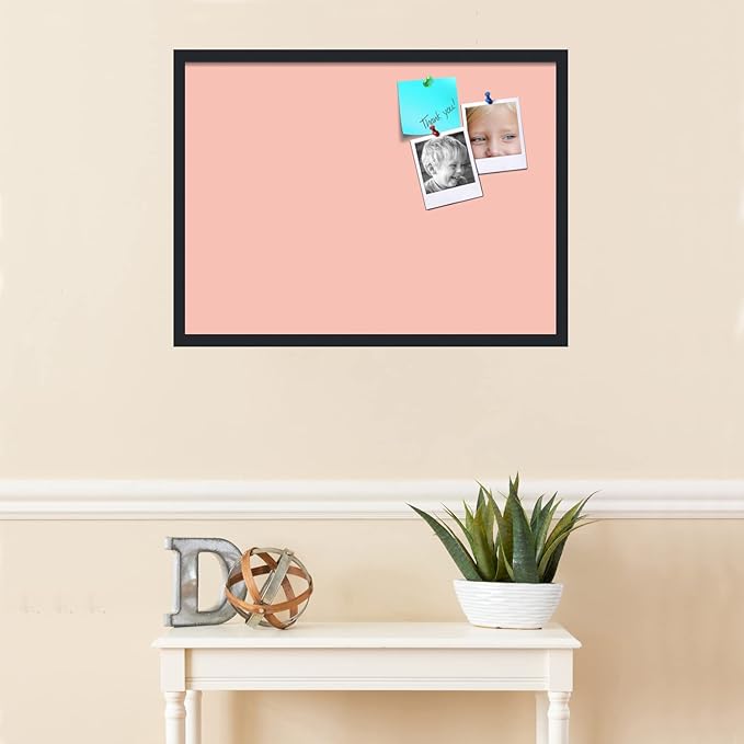 PinPix 30x22 Inch Cork Bulletin Board. This Decorative Framed Pin Board Comes with Pink Pastel Design and a Satin Black Frame. Ideal for Home Office Decor or Message Board (PinPix-1813)
