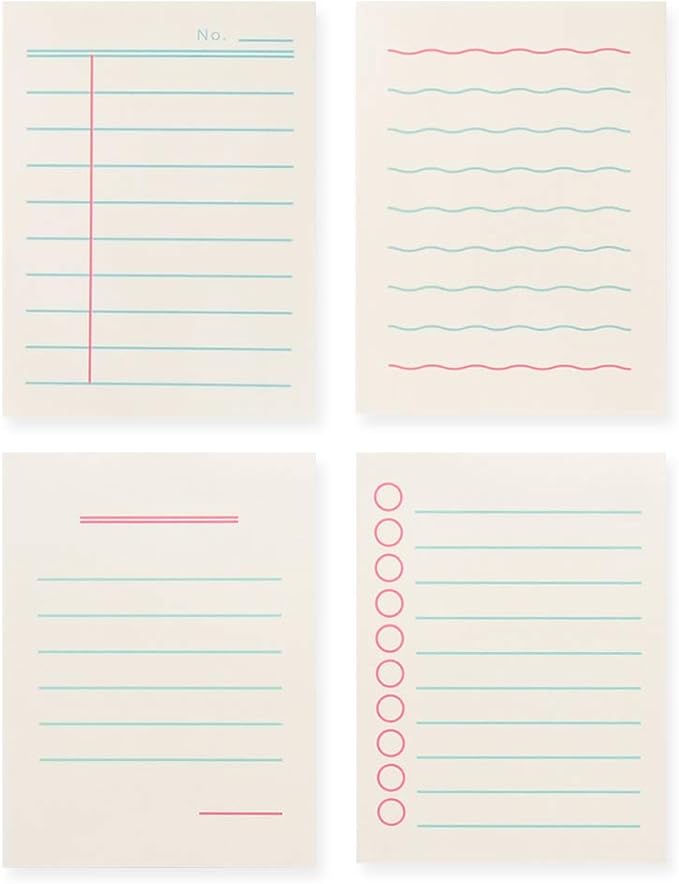 Monolike Memopad Boldline design SET - 4 Packs, 4 Different Designs, 100 Sheets Per Pad, Total 400 Sheets, Note pads, Writing pads, 3.15 x 4.17 Inches