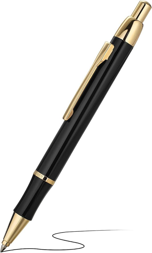 BEILUNER Luxury Gel Pen with 24K Gold Electroplating Finish, Black Piano Lacquer, Luxury Grade Craftsmanship, Best Gel Pen Gift Set for Men and Women