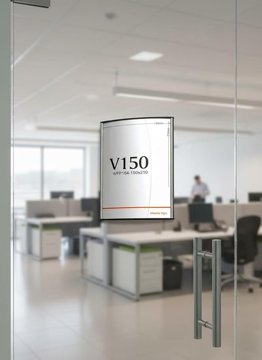 Office Door/Wall NAMEPLATE Sign Frame Display Curvature Design Silver Holder (6.0" W x 8.27" H)