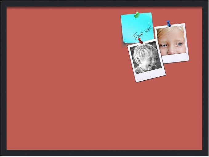 PinPix 30x22 Inch Cork Bulletin Board. This Decorative Framed Pin Board Comes with Crimson Pastel Design and a Satin Black Frame. Ideal for Home Office Decor or Message Board (PinPix-1807)