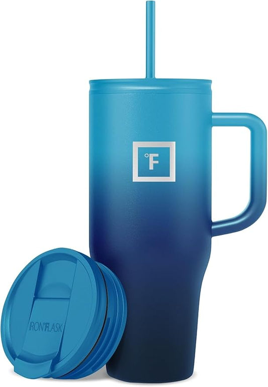 IRON °FLASK Co-Pilot Insulated Mug w/Straw & Flip Cap Lids - Cup Holder Bottle for Hot, Cold Drink - Leak-Proof - Water, Coffee Portable Travel Mug - Dark Night, 32 Oz