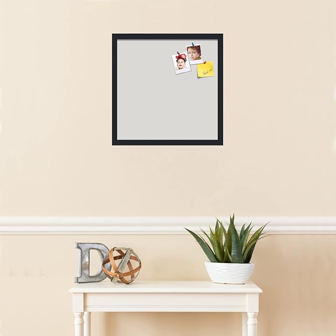 PinPix 18x18 Inch Cork Bulletin Board. This Decorative Framed Pin Board Comes with Light Stone Design and a Satin Black Frame. Ideal for Home Office Decor or Message Board (PinPix-1809)