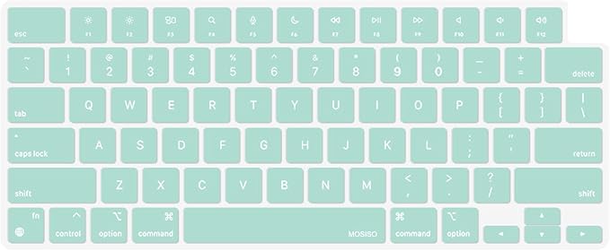 MOSISO Keyboard Cover Skin Compatible with MacBook Air 15 inch M3 A3114 M2 A2941/Air 13.6 A3113 A2681/Pro 14/16 M4 M3 M2 M1, Mint Green