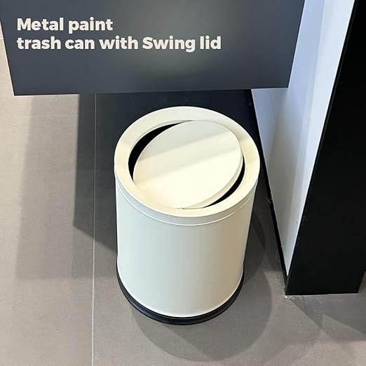 3.17 Gallon/12L Metal Trash Can with Swing Lid, Double Bucket Waste Basket,White,Modern,Elegant Garbage can,for Bathroom,Living Room,Kitchen,Office,Home,Bedroom(12L-White)