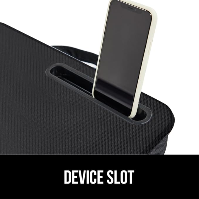 GORILLA GRIP Laptop Lap Desk with Phone Holder, Pillow Cushion Desks Fit Laptops up to 15.6", Tray Ledge Keep Computers in Place, Portable Travel Workstation Essentials for Home, Dorm Room, Black