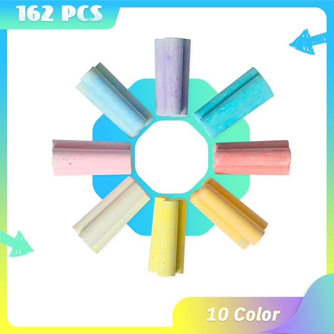 novelinks 162 Pack Sidewalk Chalk Set 10 Color Washable Non-Toxic Drawing Set for Schools Durable Jumbo Drawing Chalk for Outdoor Art Play