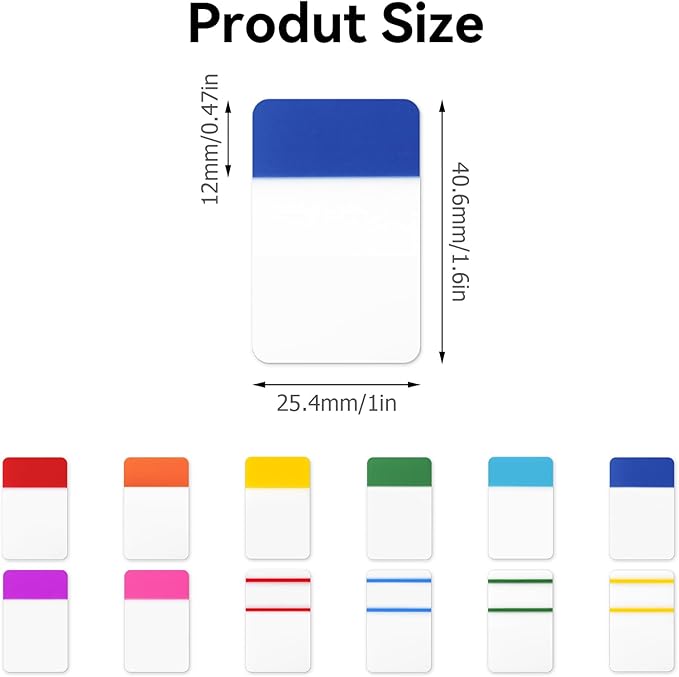 1 Inch Tabs for Notebooks, 480 Pieces Sticky Note Tabs File Index Tabs for Books, Binders, Papers, Documents, File Folders (24 Sets 12 Colors)