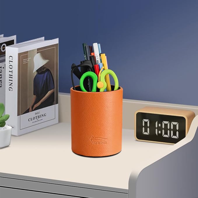 Pen Pencil Holder Cup Container PU Leather Desk Organizer Stand Decor Brush Scissor Holder Decoration Office Desk Home School