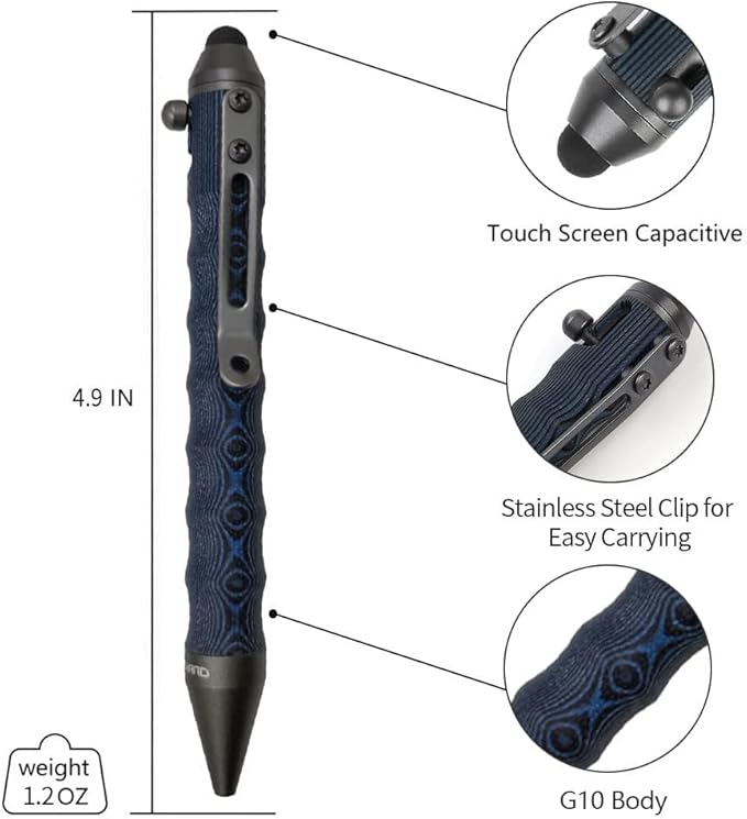 Cool Hand 4.5'' Bolt Action Pens, EDC Ballpoint Ink Refillable, Stylus for Touch Screen, Ergonomic Grip, Hold in Texture with Finger Grooves