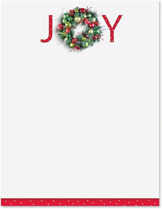 Great Joy Holiday Letter Paper - Set of 25 Christmas stationery papers are 8 1/2" x 11", compatible computer paper