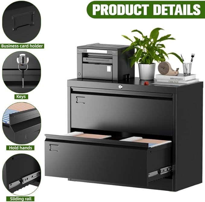 Aobabo Lateral File Cabinet 2 Drawer,Lockable Metal Filing Cabinet, Suitable for Home Office School Hanging Files Letter/Legal Size,Required-Assembly,Black