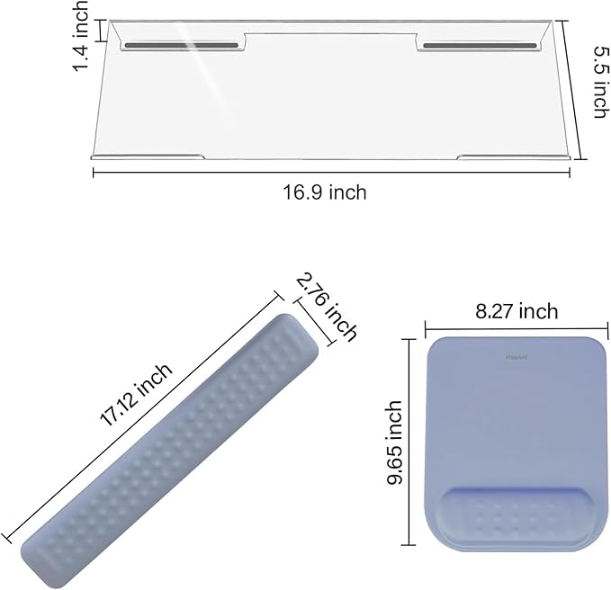 MOSISO Computer Keyboard Stand&Wrist Rest Support for Keyboard &Mouse Pad Set, Ergonomic Massage Wrist Rest Set, Easy Typing Working Acrylic Clear Stand for Office Home, Lavender Gray