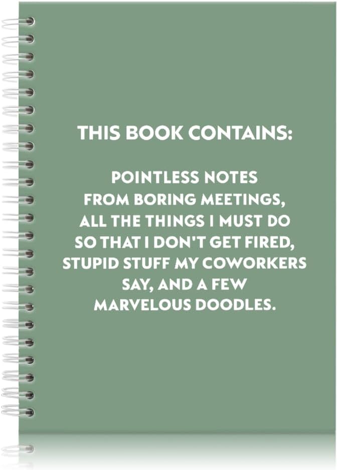 Pointless Notes from Boring Meetings Funny Green Golden Spiral Notebook, Humorous Office Gifts, Gag Gifts for Coworkers, Funny Office Sarcastic Gifts for Coworkers,Team Members, Employees