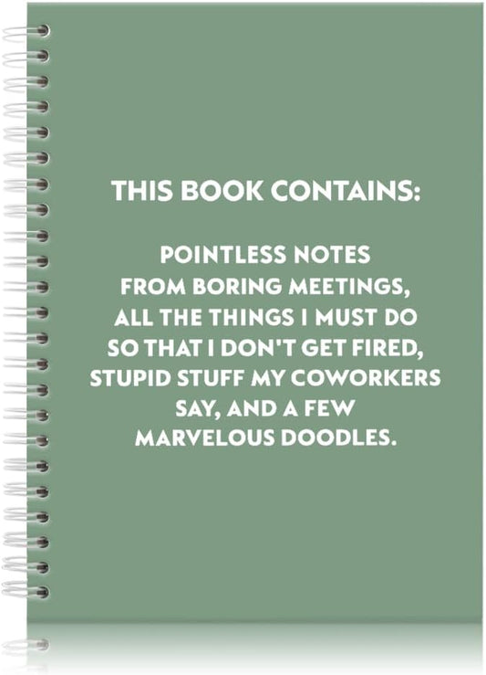 Pointless Notes from Boring Meetings Funny Green Golden Spiral Notebook, Humorous Office Gifts, Gag Gifts for Coworkers, Funny Office Sarcastic Gifts for Coworkers,Team Members, Employees