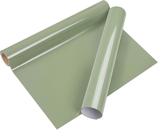 VINYL FROG Khaki Green 12" x 5ft Heat Transfer Vinyl Roll - Iron On Vinyl for T-Shirts & DIY Craft Designs