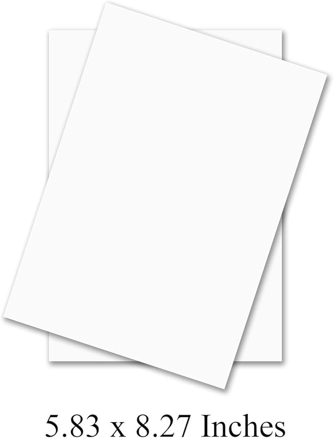 A5 Premium White Cardstock| For Copy, Printing, Writing | 5.83" x 8.27" inches (148 x 210 mm - Half of A4) | Full ream of 100 Sheets | 65lb