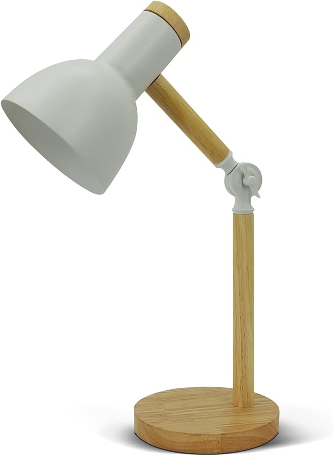 LED White Desk Lamps for Home Office, 3-Color Dimmable White Table Lamp for Bedroom, Wood Desk Lights for Dorm Roomb, Desktop Lighting, Tabletop