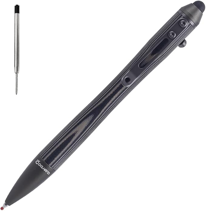 Cool Hand 5.7'' Bolt Action Pens, EDC Ballpoint Ink Refillable, Stylus for Touch Screen, G10 Body w/Pocket Clip, Ergonomic Grip, with a Free Refill, 5374-B