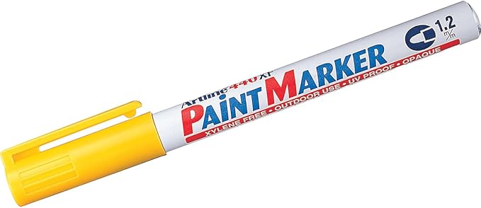 Artline 444XF Paint Markers for Wood, Plastic, and Canvas, Waterproof Marker for Indoor & Outdoor Applications, Opaque Permanent Markers with 0.8mm Bullet Tip - Yellow, 12 Pack