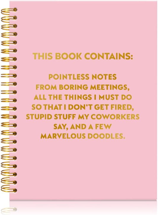 Pointless Notes from Boring Meetings Funny Pink Golden Spiral Notebook, Humorous Office Gifts, Gag Gifts for Coworkers, Funny Office Sarcastic Gifts for Coworkers,Team Members, Employees