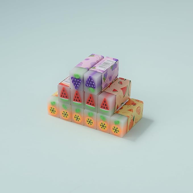 18 Pack Fruit Erasers, Kawaii Jelly Erasers for Kids, Rectangular, Colorful, Thermoplastic Elastomer (TPE) Material, Fun Eraser