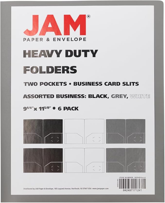 JAM PAPER Heavy Duty Plastic 2 Pocket Extra Tough School Folders - Assorted Business Colors - 6/Pack