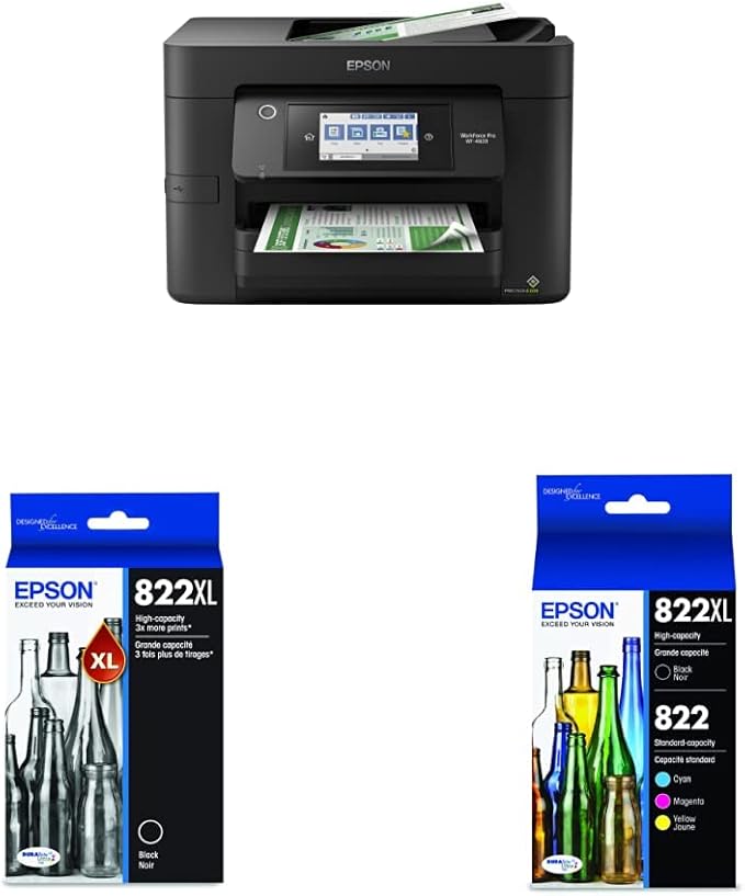 Epson® Workforce® Pro WF-4820 Wireless Color Inkjet All-in-One Printer & EPSON T822 DURABrite Ultra Ink High Capacity Black (T822XL120-S) T822 DURABrite Black