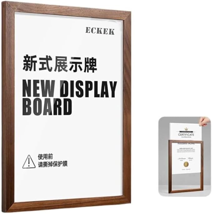 Wall Mount Acrylic Sign Holder Self Adhesive Magnetic Display Frame Clear Document Frame for Office, Store, School, Home, Wall Picture Frame (Walnut A3 297×420mm/11.69×16.54inches)