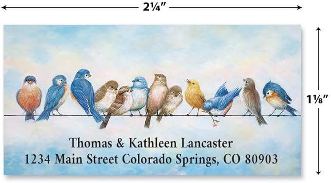 Colorful Images Spring Tweets Birds Return Address Mailing Labels, Personalize with Name & Addresses, Set of 144 Self Adhesive, Easy Peel Flat Label Sheets, 1 ⅛" x 2 ¼", 1 Design