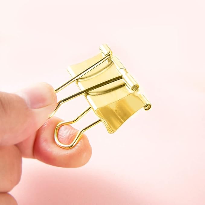 Medium Binder Clips Width 1.25 Inch Capacity 0.6 Inch Gold 24 PCS, Binder Clips 32mm for Teacher School Office and Business