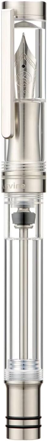 Asvine V200 Titanium Fountain Pen Vacuum Filling, Germany Bock Extra Fine Nib Clear Transparent Acrylic Smooth Writing Pen Case Set