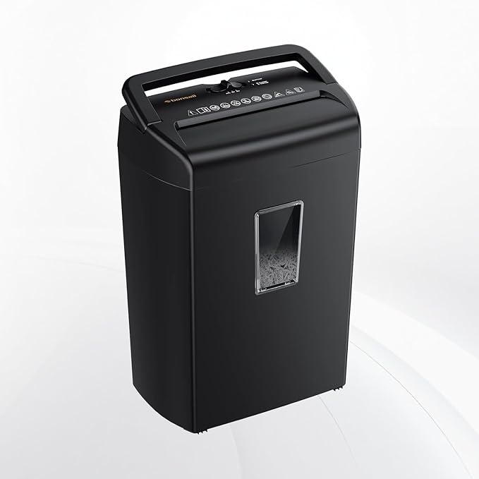 Bonsaii 10-Sheet Cross-Cut Paper Shredder for Home Office, 4-Min Runtime, 5.5-Gallon Bin with Viewing Window & Handle, Shreds Credit Cards, Staples, Quiet, Overheat Protection – Black