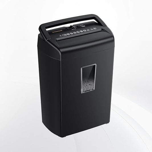 Bonsaii 10-Sheet Cross-Cut Paper Shredder for Home Office, 4-Min Runtime, 5.5-Gallon Bin with Viewing Window & Handle, Shreds Credit Cards, Staples, Quiet, Overheat Protection – Black