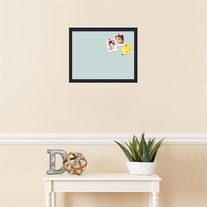 PinPix 18x14 Inch Cork Bulletin Board. This Decorative Framed Pin Board Comes with Soft Blue Design and a Satin Black Frame. Ideal for Home Office Decor or Message Board (PinPix-1814)