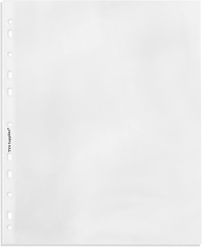 TYH Supplies 50 Pack Clear Sheet Protectors for 3 Ring Binder | 8.5 x 11 Inch | Glossy Standard 11 Hole Plastic Page Protectors for Home, Office, and School | Top Loader Plastic Sleeves
