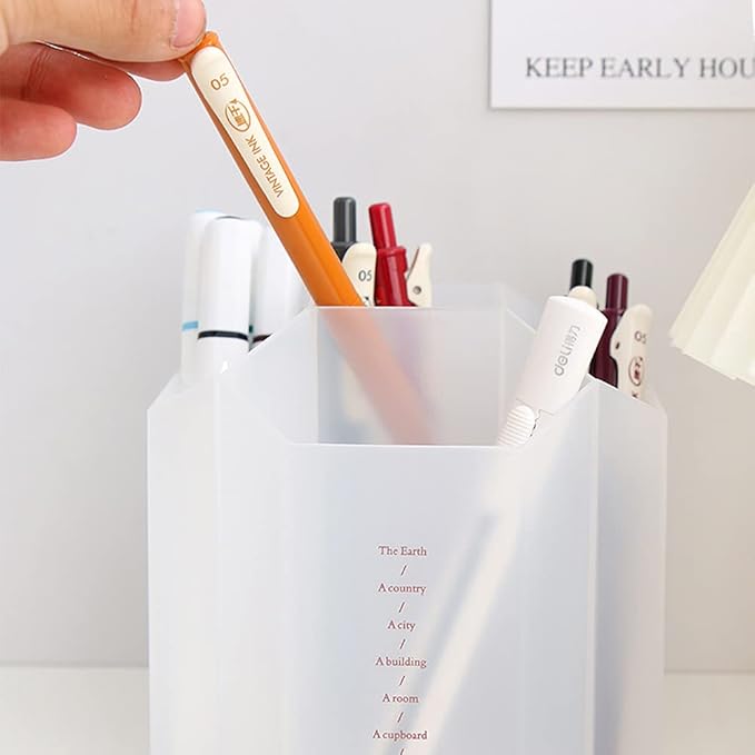 Rotating Desk Organizer, Pencil Holders, Office Accessories Caddy, School Supplies Organizer for Pen, Colored Pencil, Art Brushes, 5 Compartments, Gift for Teachers, Classmates, and Friends (Clear)