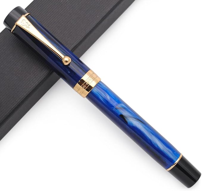 JINHAO 100 Fountain Pen with Ink Converter (Medium Nib 0.7mm, Galaxy Blue-A)