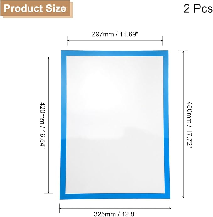 uxcell 2 Pcs Magnetic Sign Holder, 11.7" x 16.5" Self-Adhesive Magnetic Wall Signs Holder Magnetic Picture Frame Document Holder for Home Office Wall Window Displays, Sky Blue