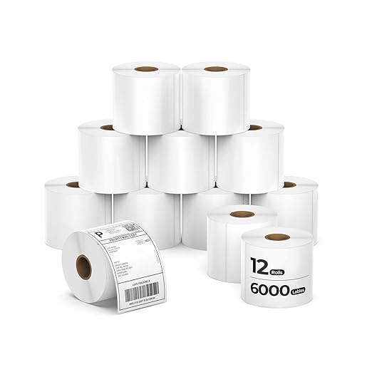 MUNBYN 4x6 Inch Direct Thermal Shipping Labels, 6000 Pcs/12 Rolls(500 Pcs per Roll), Shipping Label Paper for Thermal Printers