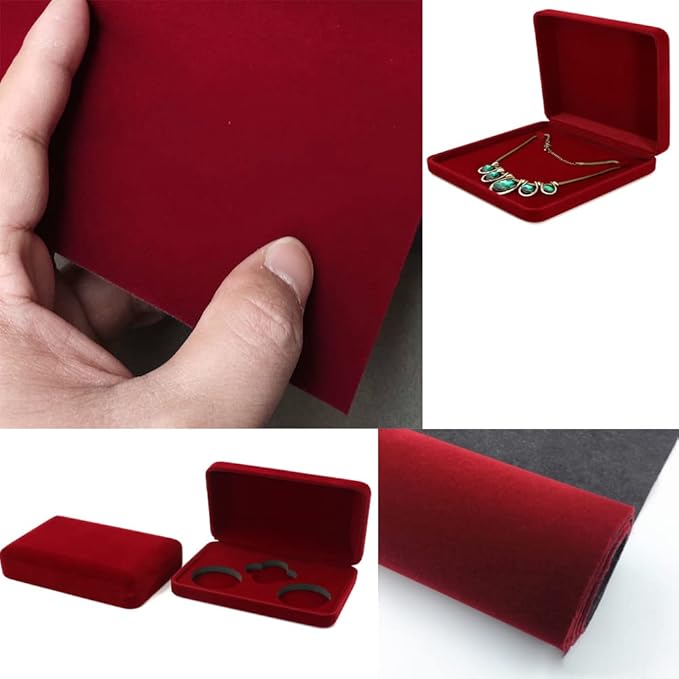 Self Adhesive Wine Red Jewelry Drawer Liner Velvet Shelf Paper Felt Fabric for Art & Crafts, Jewelry Box Liner Solid Color for Dresser Cabinets Arts Crafts Decor 17.7" x 98"