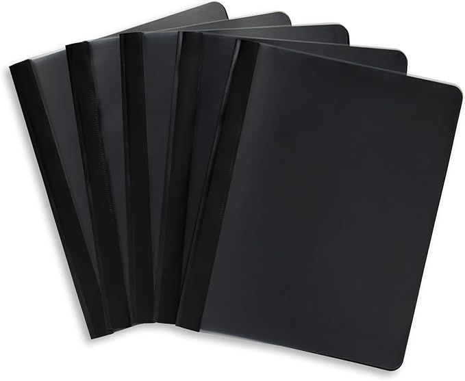Blue Summit Supplies 25 Black Plastic Report Covers with Prongs, Black 3 Prong Clear Front Report Cover for Presentation, Document, and School Use, 0.42mm PP Plastic, Bulk 25 Pack