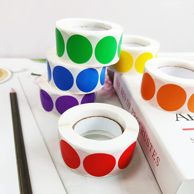 6 Colors 3000 Pieces Dot Stickers Color Code Circle Stickers Can Writing 1 Inch Office Supplies Stationery Sticker Garage Sale Sticker (6 Rolls, 500 Labels/Roll)