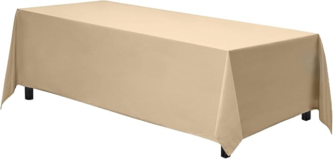Gee Di Moda Rectangle Tablecloth - 90 x 156 Inch Beige Table Cloth for 8 Foot Table with Floor-Length Drop - Heavy Duty Washable Fabric - 8 Ft Buffet Table, Holiday Party, Wedding & Baby Shower