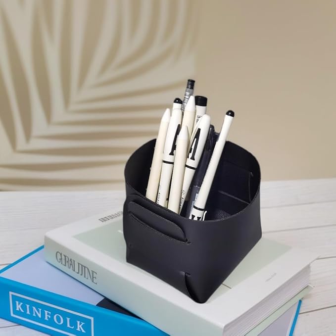 Pen Holder for Desk Pencil Organizer Cute Cup Holders Aesthetic (Black 2 Pack, 3.94"x 3.94"x 3.94")