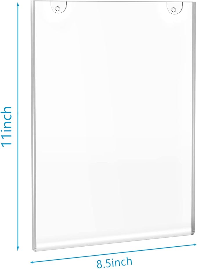 PecMuikee Acrylic Sign Holder 8.5x11, Wall Mount Acrylic Sign Holder and Plastic Paper Display Ad Frame bonus with 3M Tape and Mounting Screws for Restaurants, Office, Market, Library, Store, 12 Pcs
